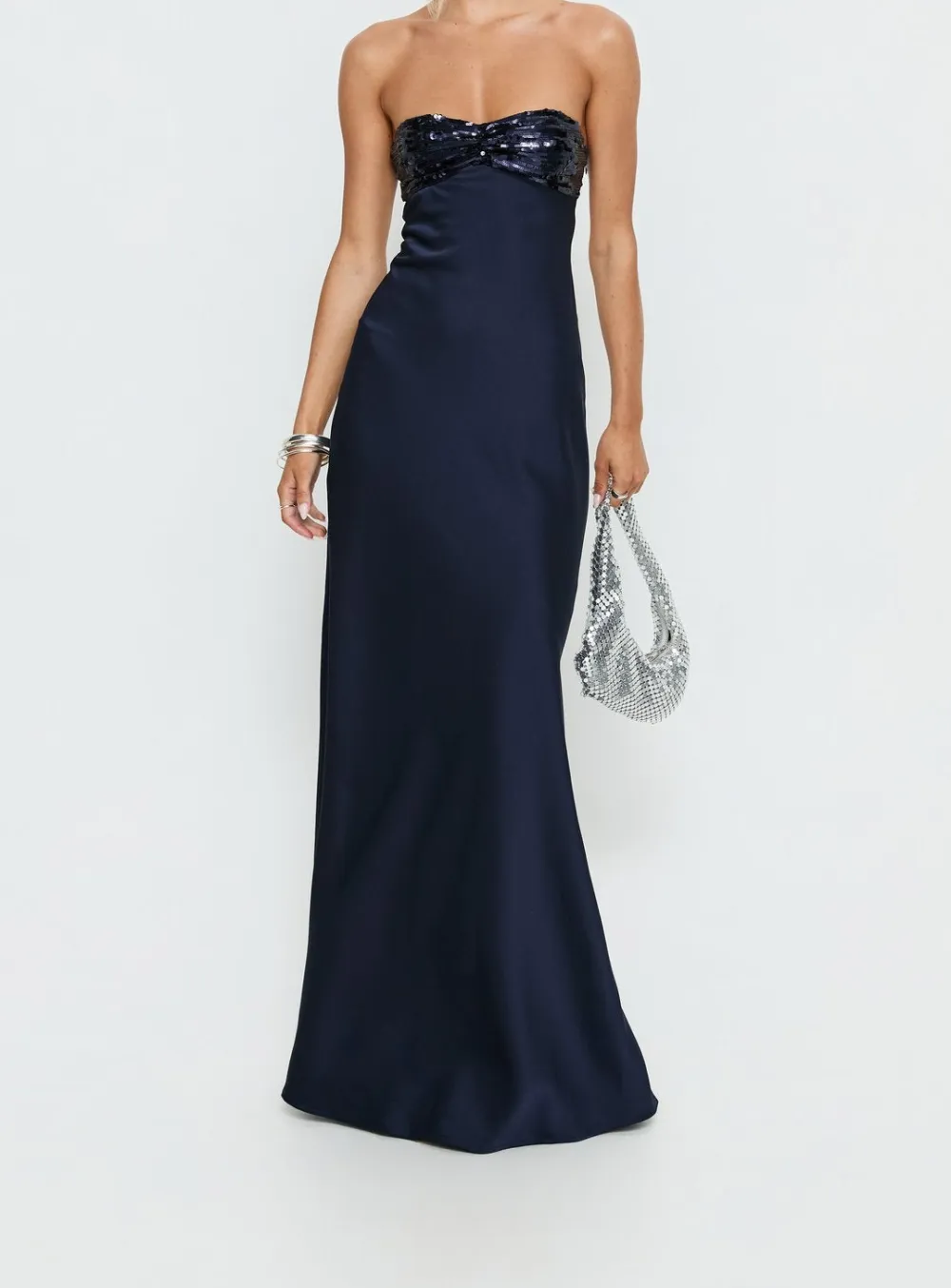 Plunge Neck Strapless Maxi Dress