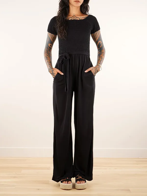 Short Sleeve Flare Leg Jumpsuit