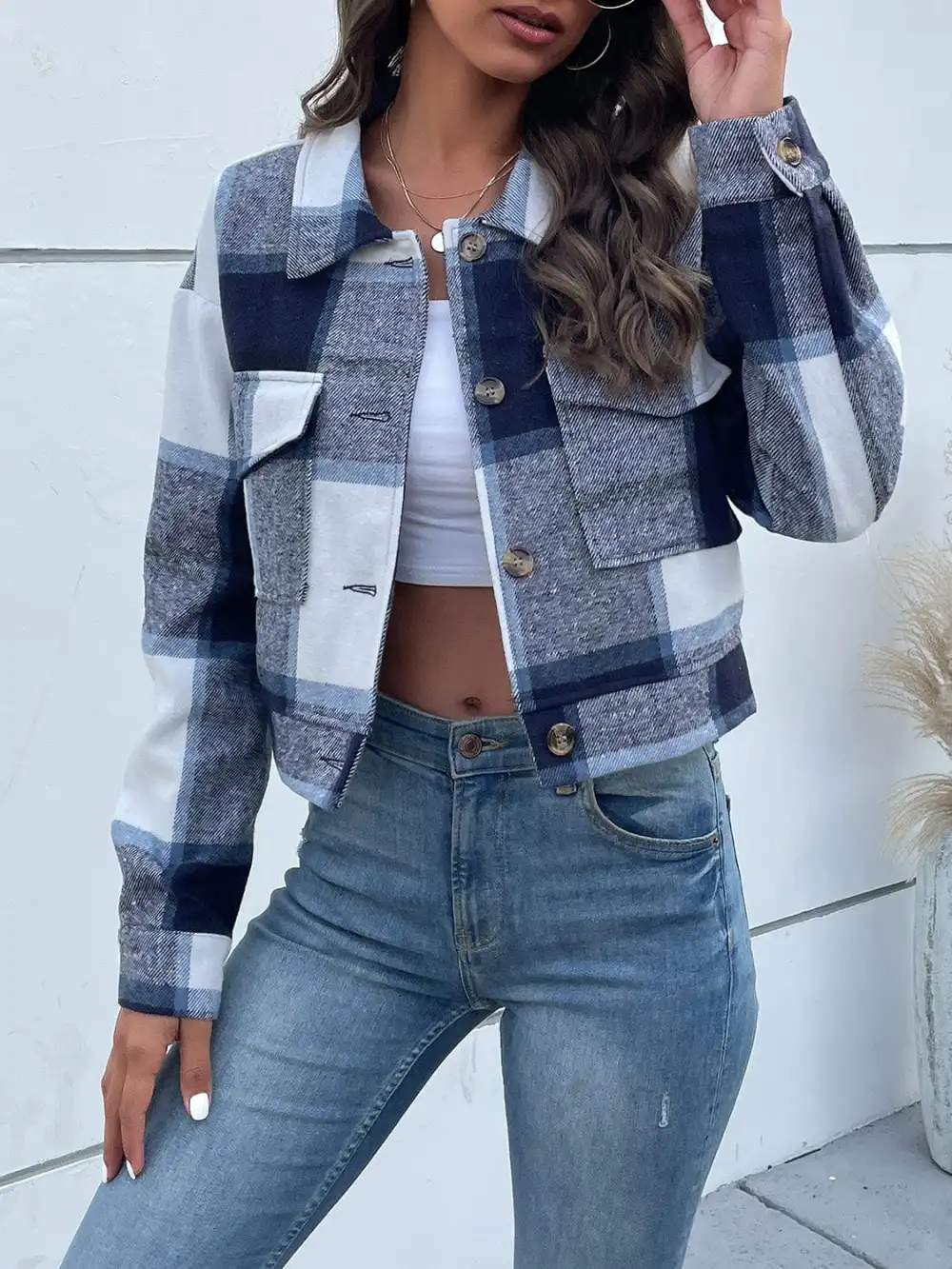 GYPSY-Plaid Button Up Cropped Jacket