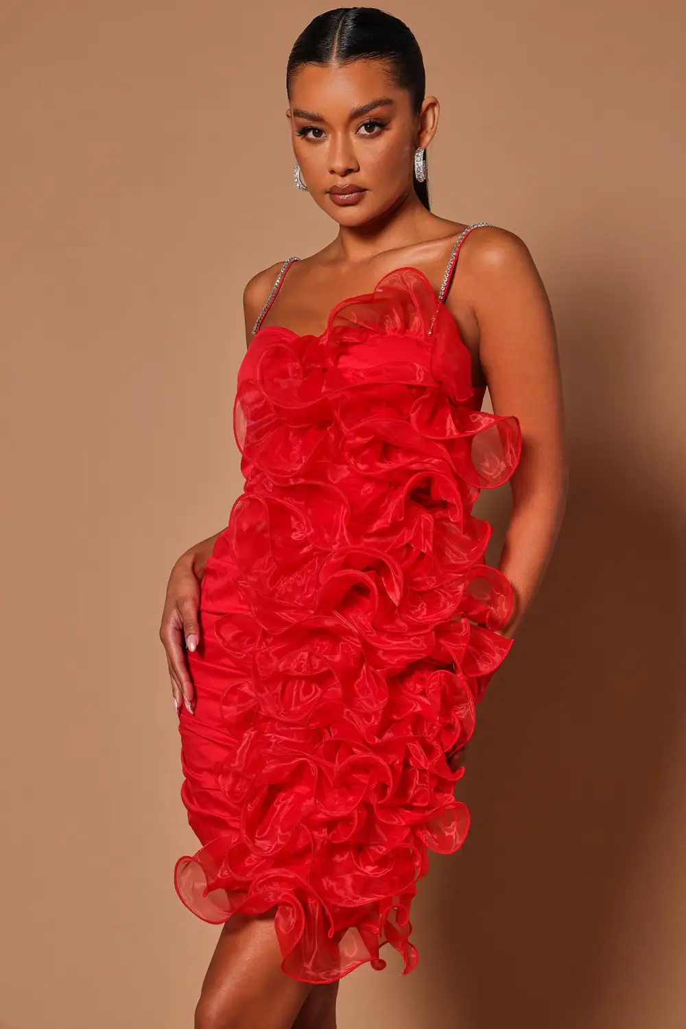 Giselle Ruffle Mini Dress - Red