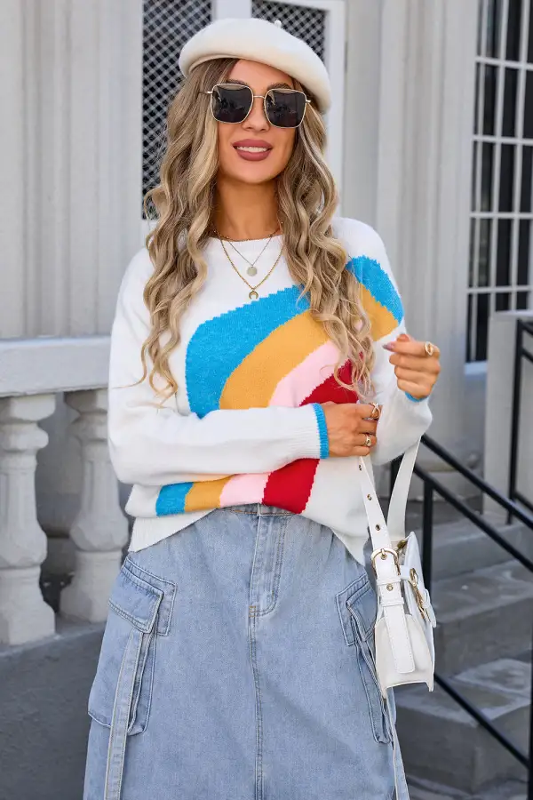 Spliced Rainbow Striped Sweater