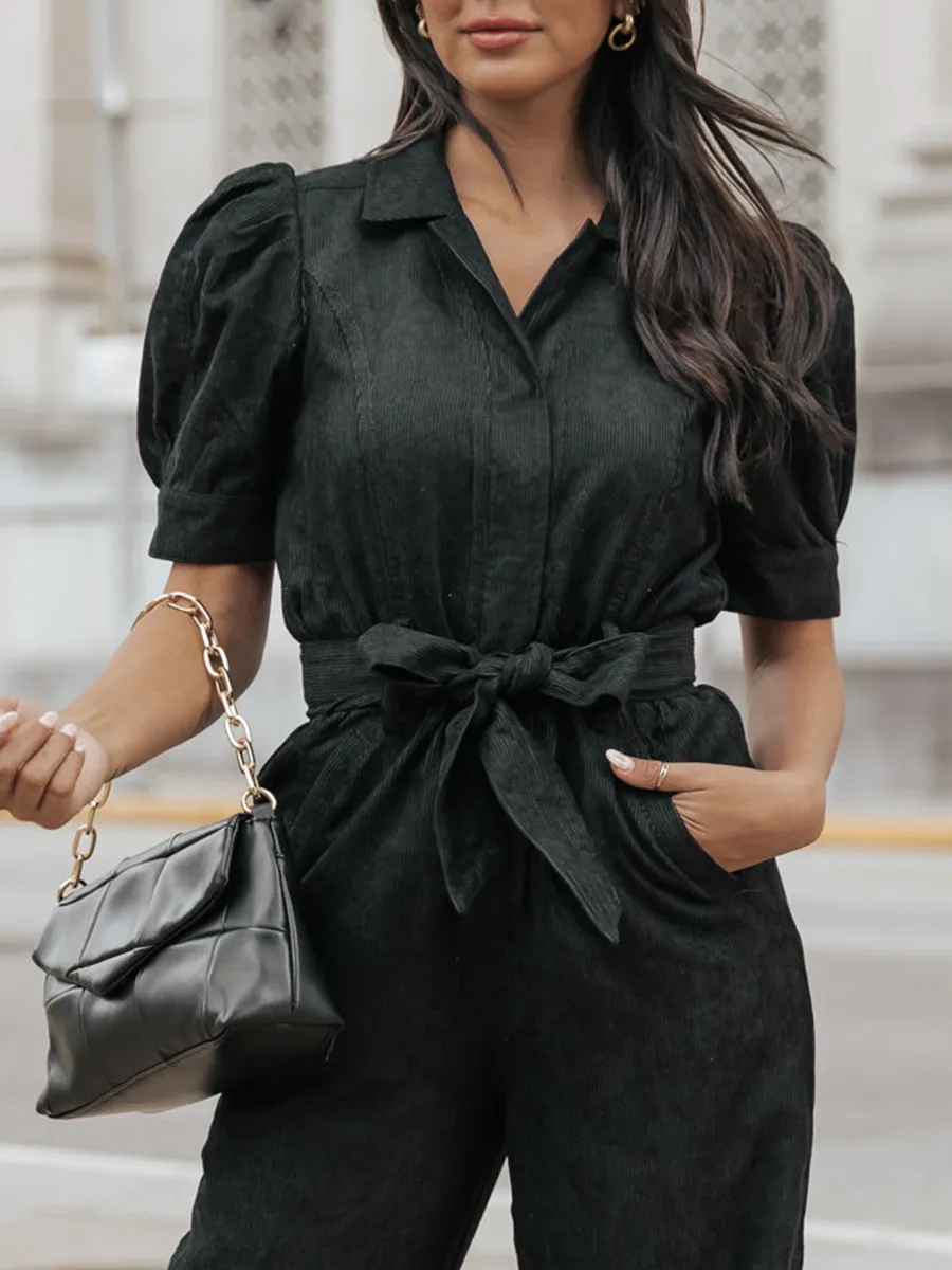 Puffed sleeve lapel romper