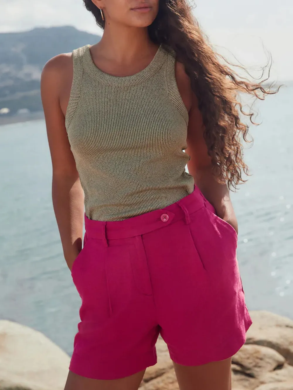 Simple Versatile Breathable Solid Color Linen Blend Shorts