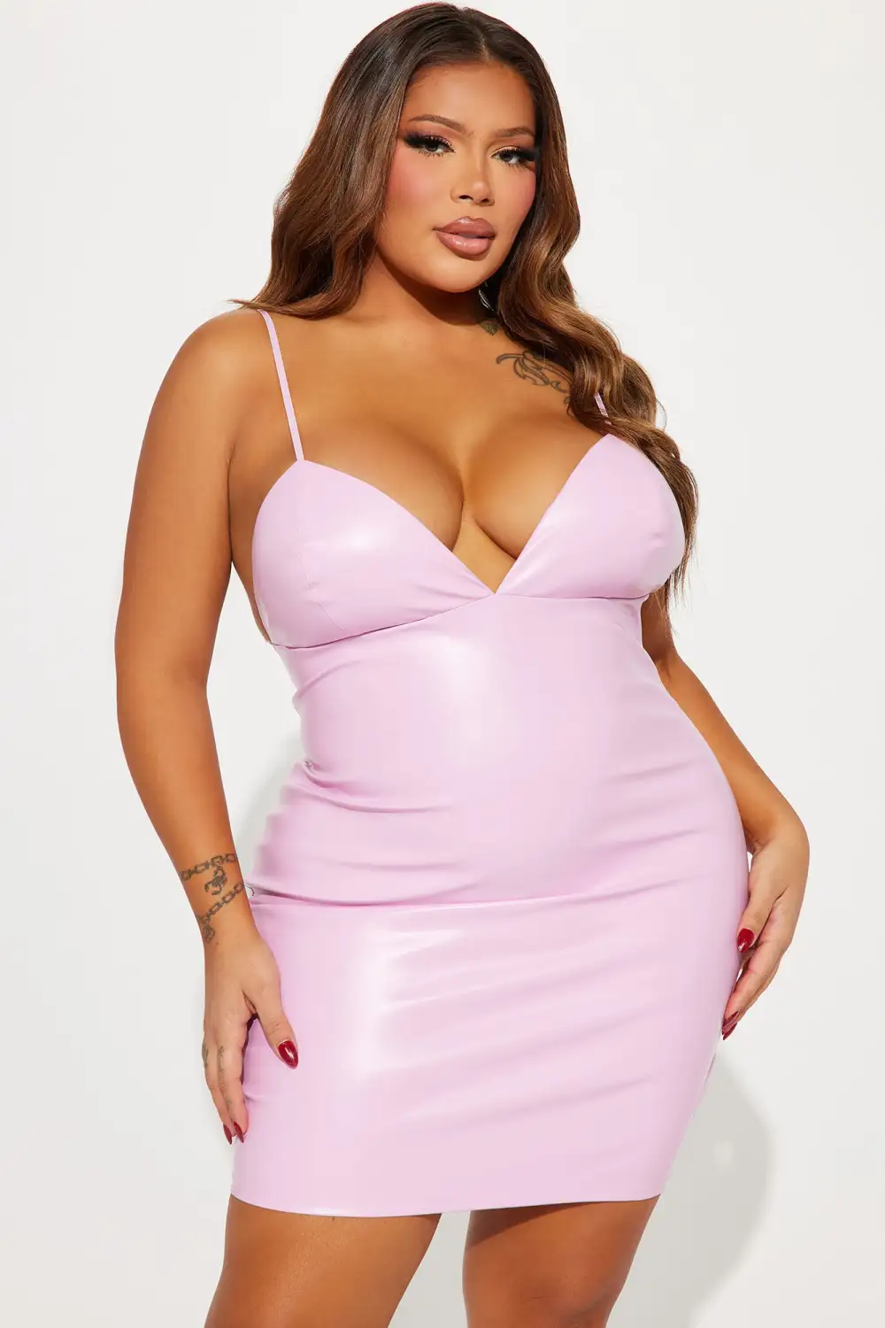 Wanting Me Back Faux Leather Mini Dress - Pink
