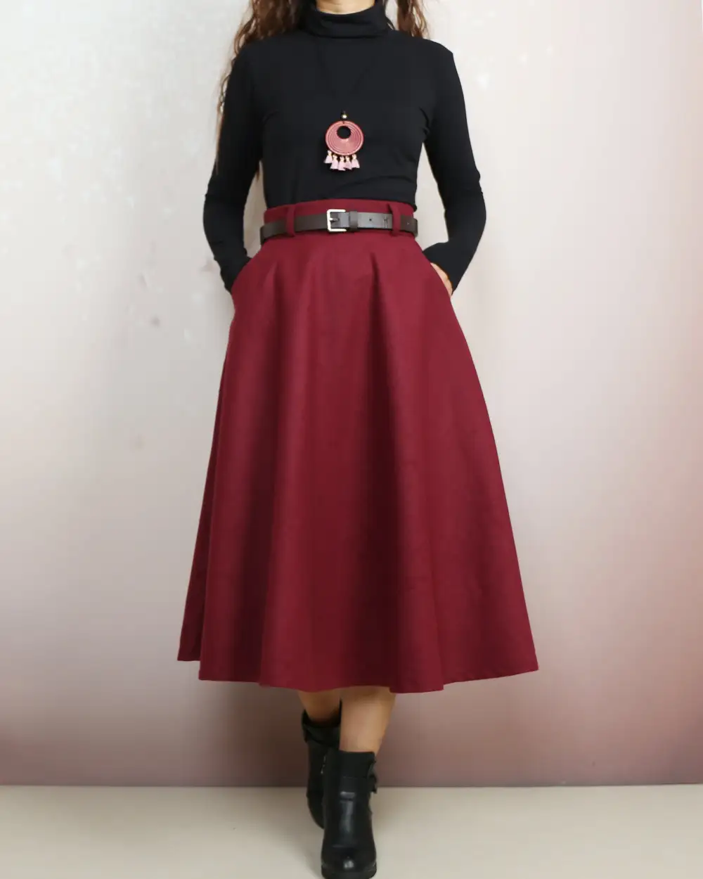 Relaxed Belted Wool Maxi Skirt