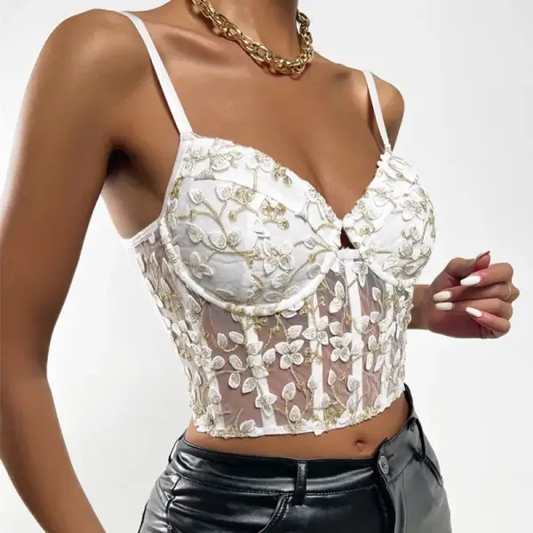 Delicate Longline Bra with Embroidered Detail
