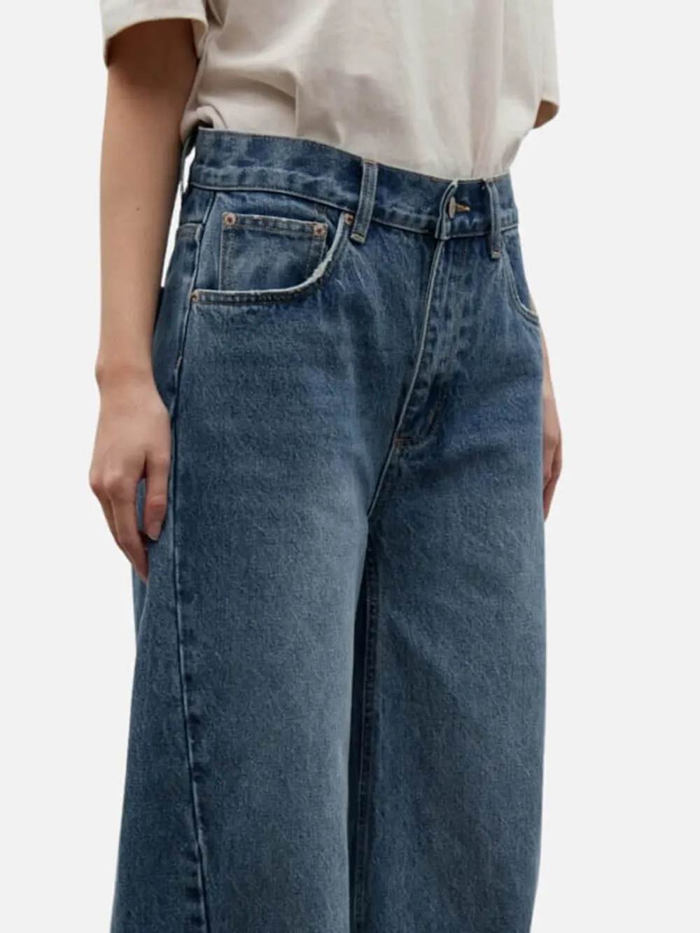 Mid-Waist Loose Jeans with Pockets