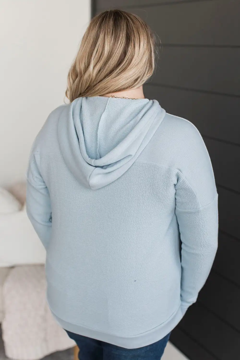 Looking Up To You Hooded Knit Top- Light Blue