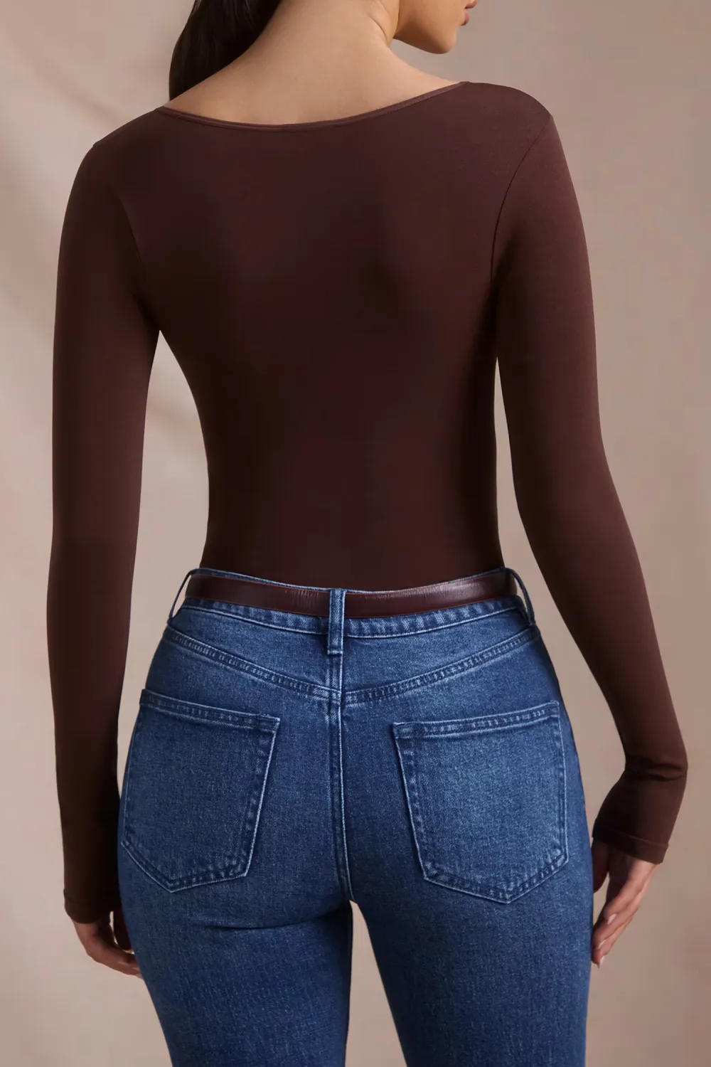 Simple Solid Color Square Neck Women's Long Sleeve Jumpsuit