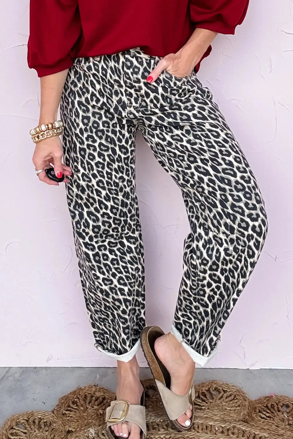 Barrel Leopard Print Jeans