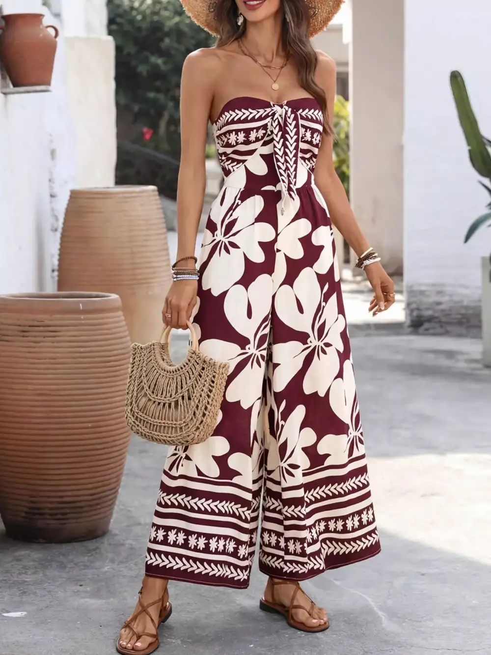 Tie Front Strapless Jumpsuit