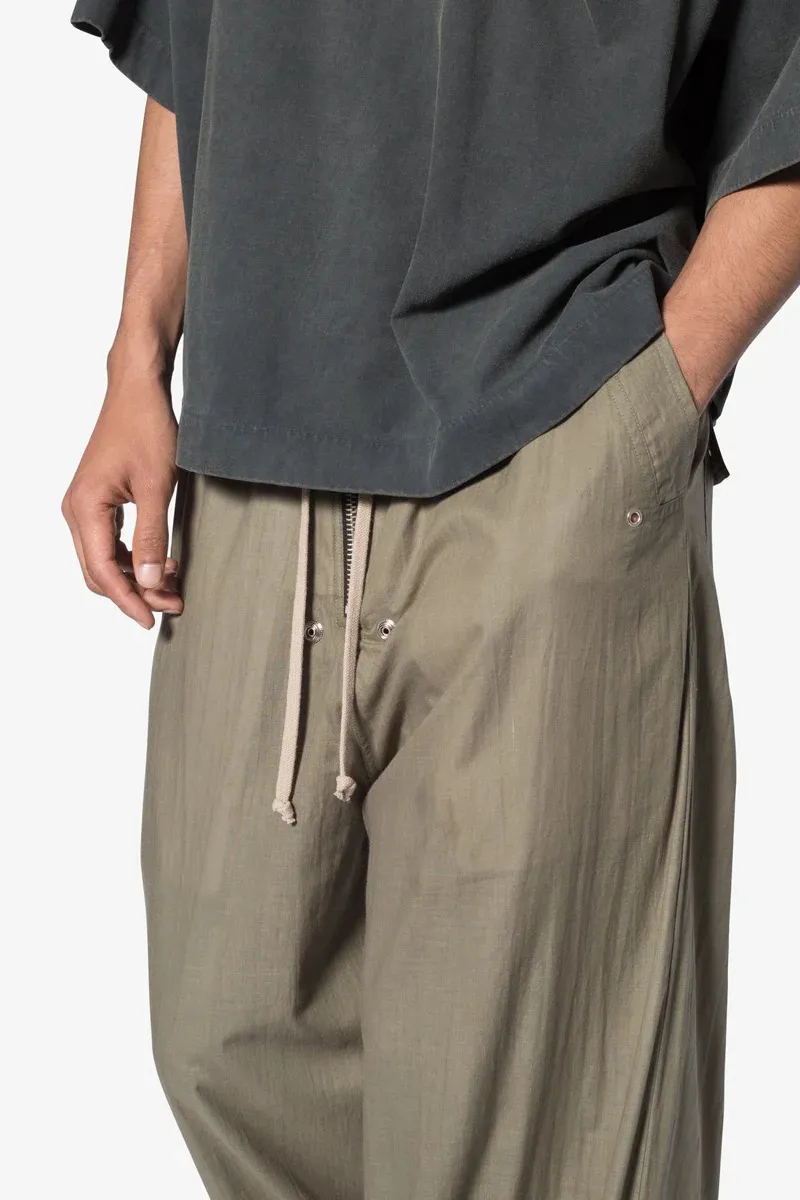 KHAKI ELASTIC WAIST WIDE LEG PANTS