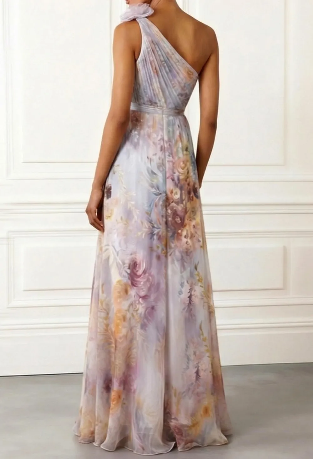 One Shoulder Floral Print Maxi Dress