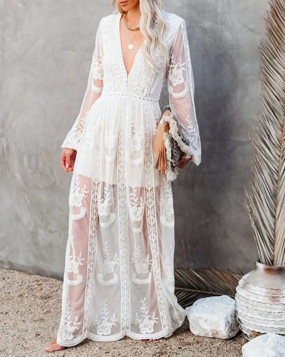 Mystical Moonlight Lace Boho Maxi Dress