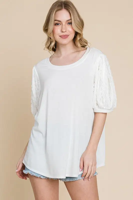 Brienna Top with Contrast Sleeves in White | URBAN ECHO SHOP