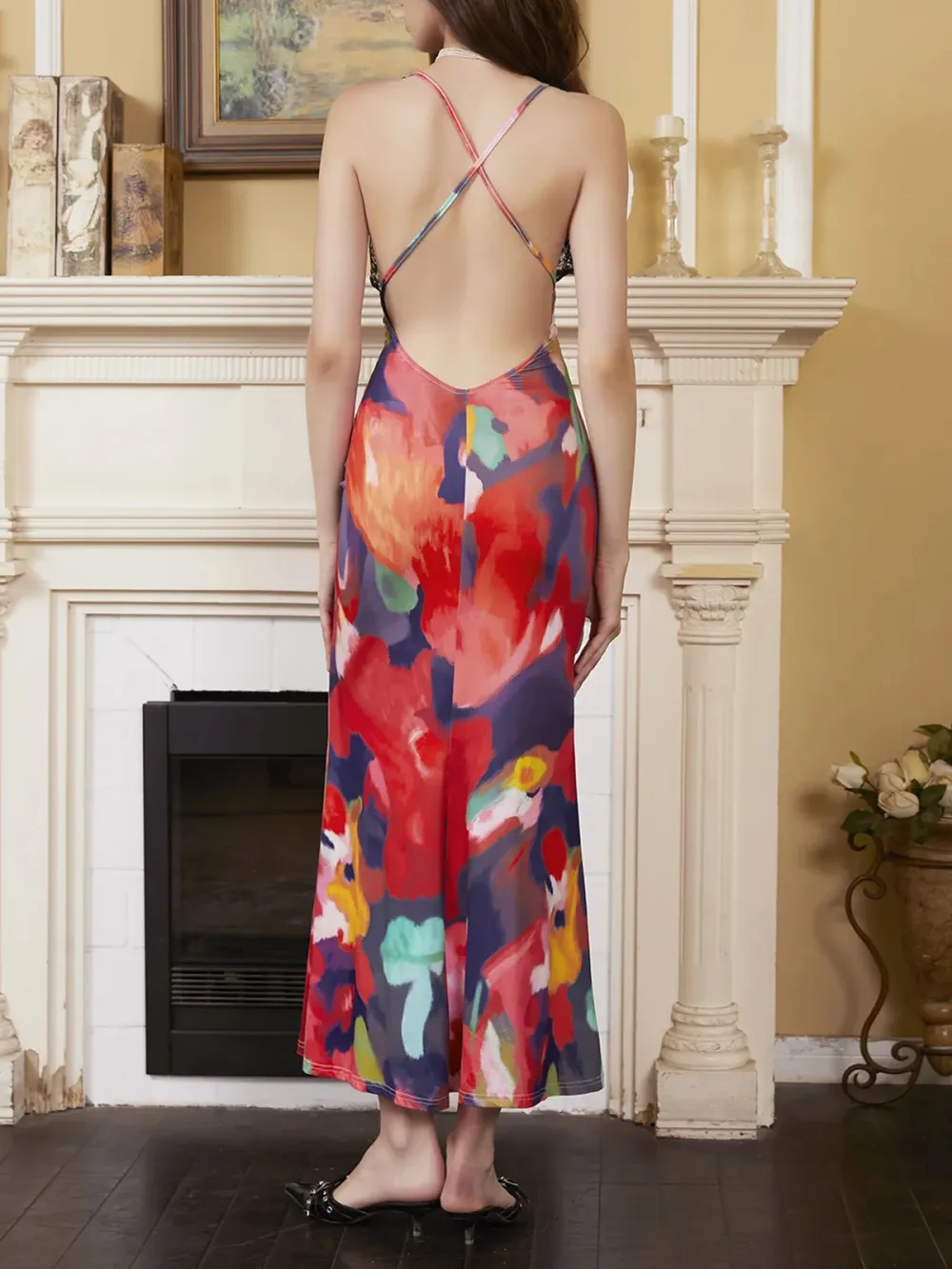 Multicolor Patchwork Lace Dress Midi Dress
