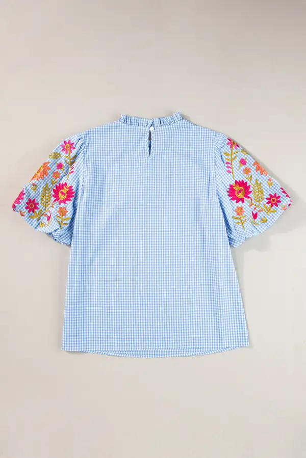 Floral Plaid Embroidered Blouse