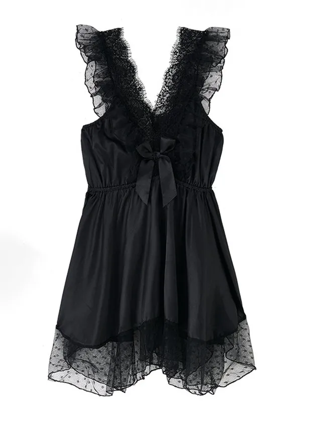 Deep V Sexy Romantic Elegant Lace Silk Nightdress