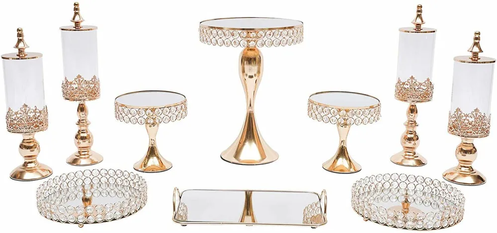 TFCFL 11 PCS Silver Cake Stand Set Crystal Cupcake Dessert Plate Display Tower Mirror Cake Holder Cupcake Stands for Wedding Afternoon Tea Birthday Party