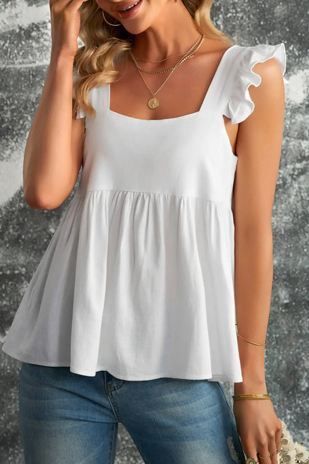 Flutter Shoulder Babydoll Top Tank Top