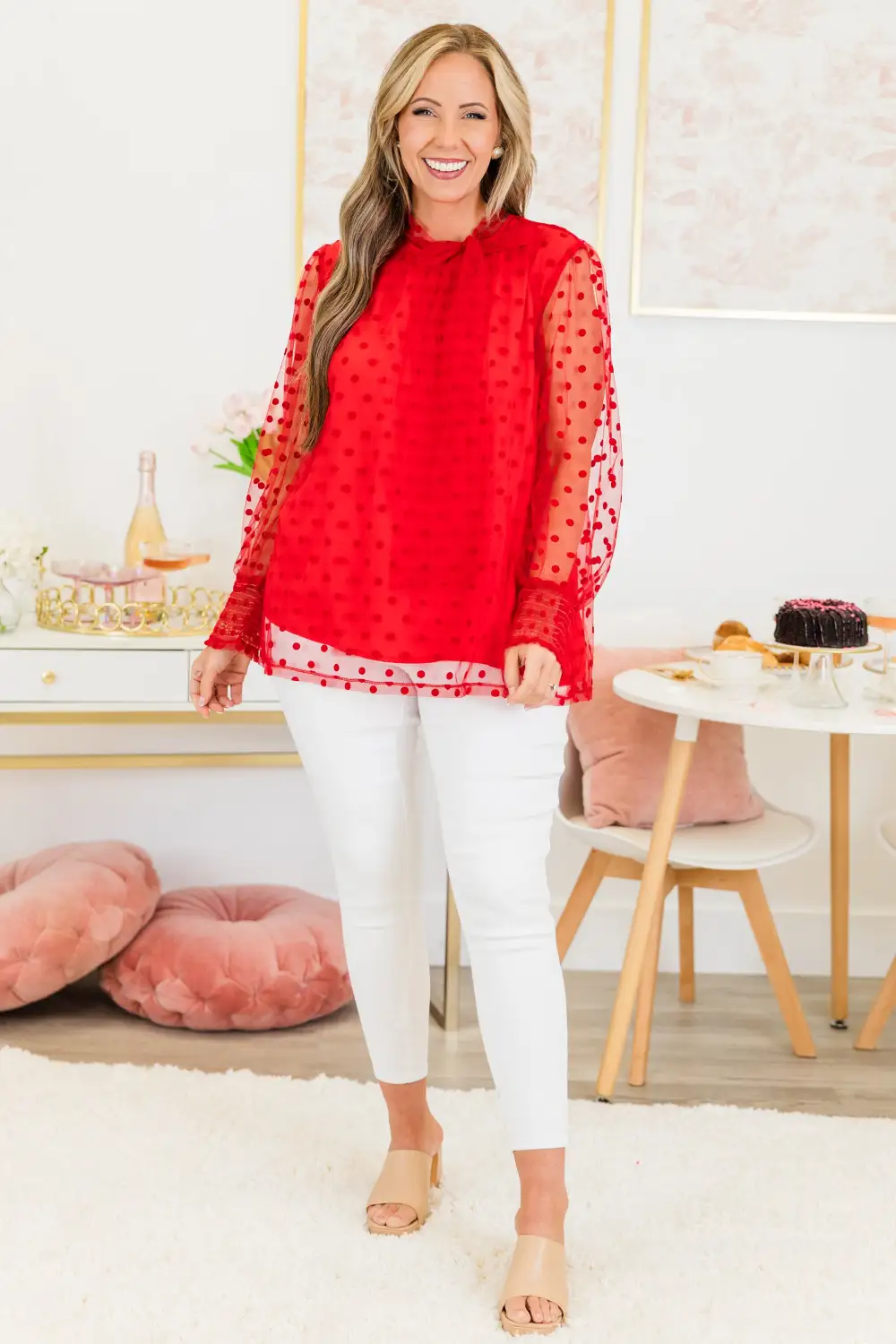 Polka Dot Darling Blouse, Red