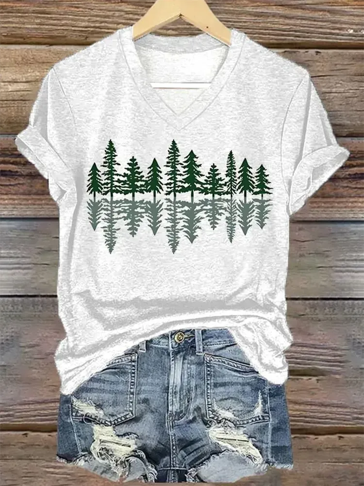Women's National Park Conservation Tree Shadow Print Short Sleeve T-Shirt