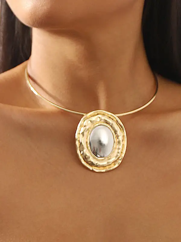 Geometric Alloy Statement Necklace