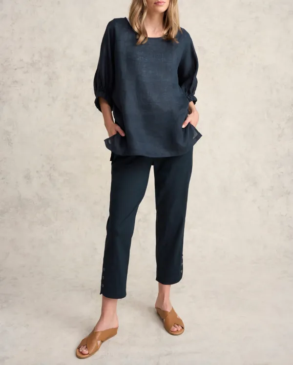 Curved Hem Linen Pant - Ink