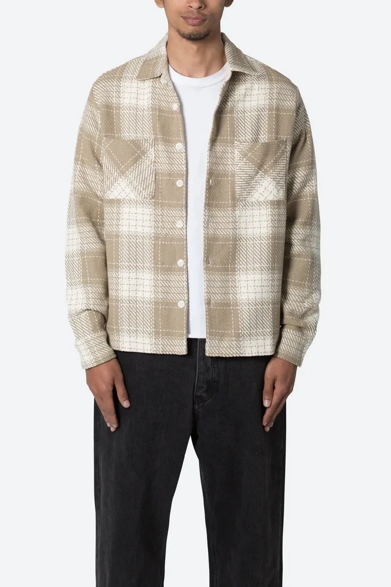 LIGHT KHAKI AND WHITE PLAID FLANNEL SHIRT