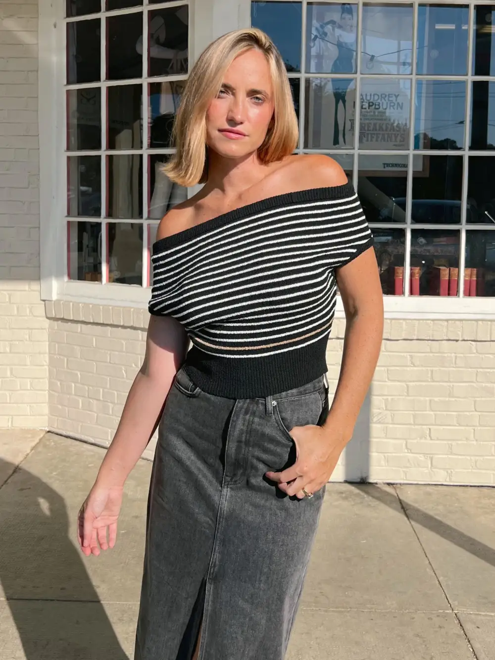 Among The Stars Striped Off Shoulder Top