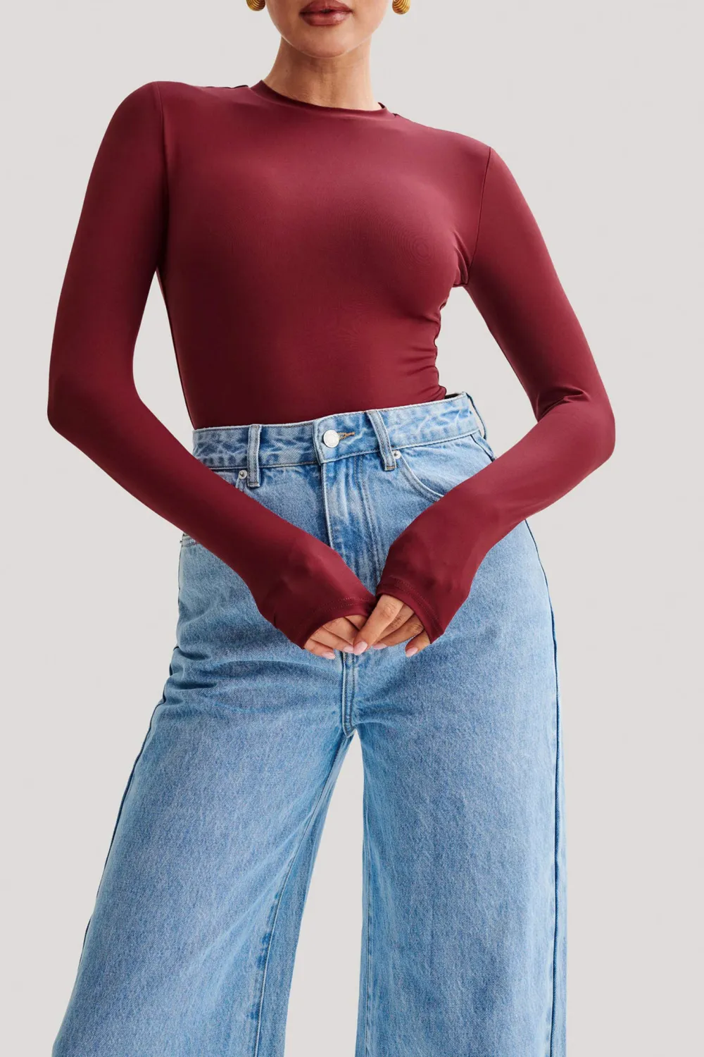 Recycled Nylon Long Sleeve Crew Neck Bodysuit