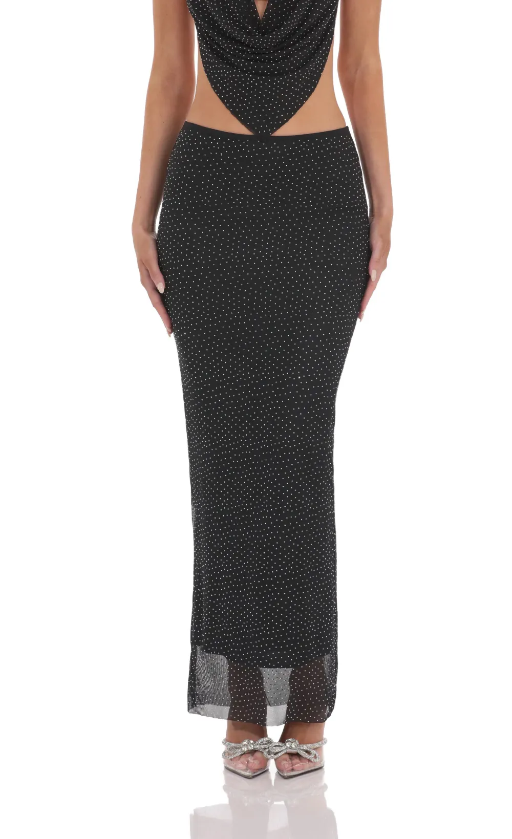 Draped Rhinestone Two Piece Set in Black