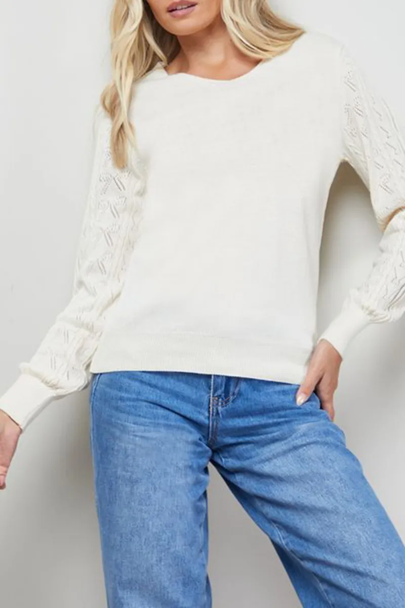 Casual Style V Neck Scallop Ivory Sweaters