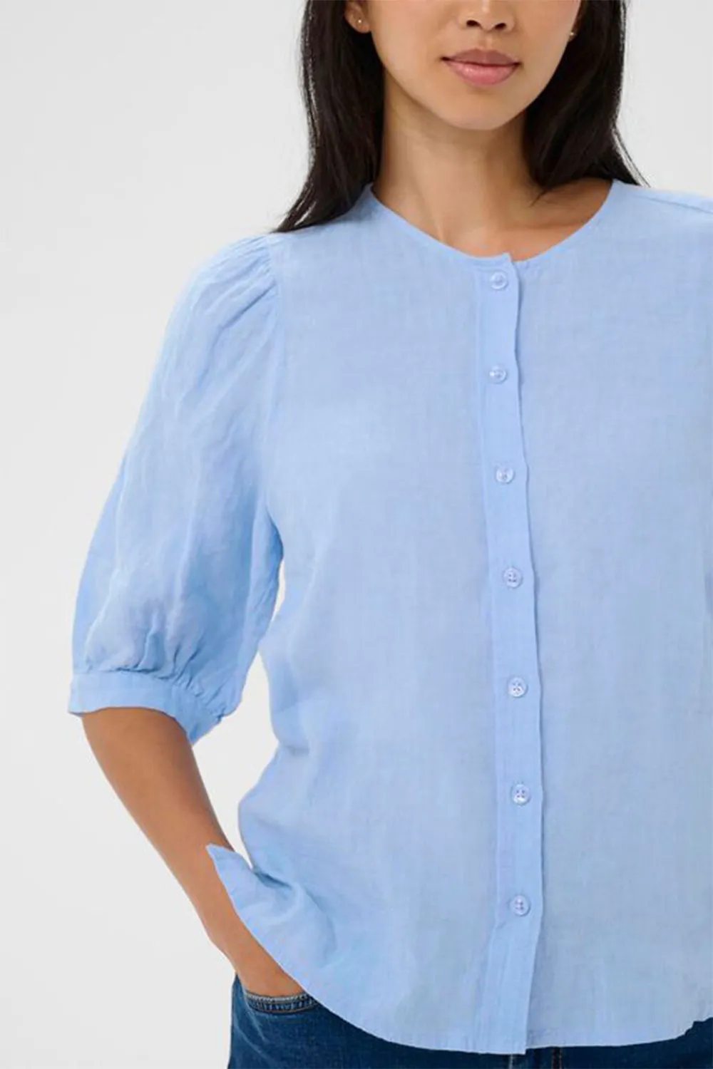 Modern Linen Bow Detail Button Front Shirt