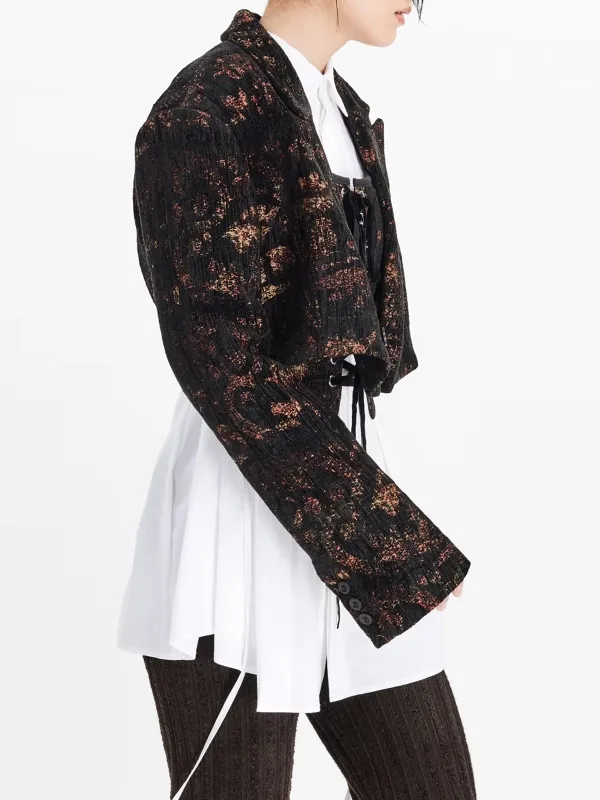 Patterned Lace - Up Cropped Cardigan