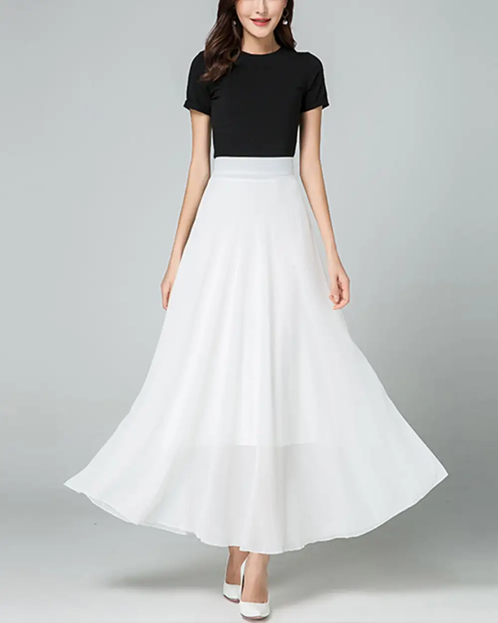Lightweight Elastic Waist Chiffon A Line Maxi Skirt