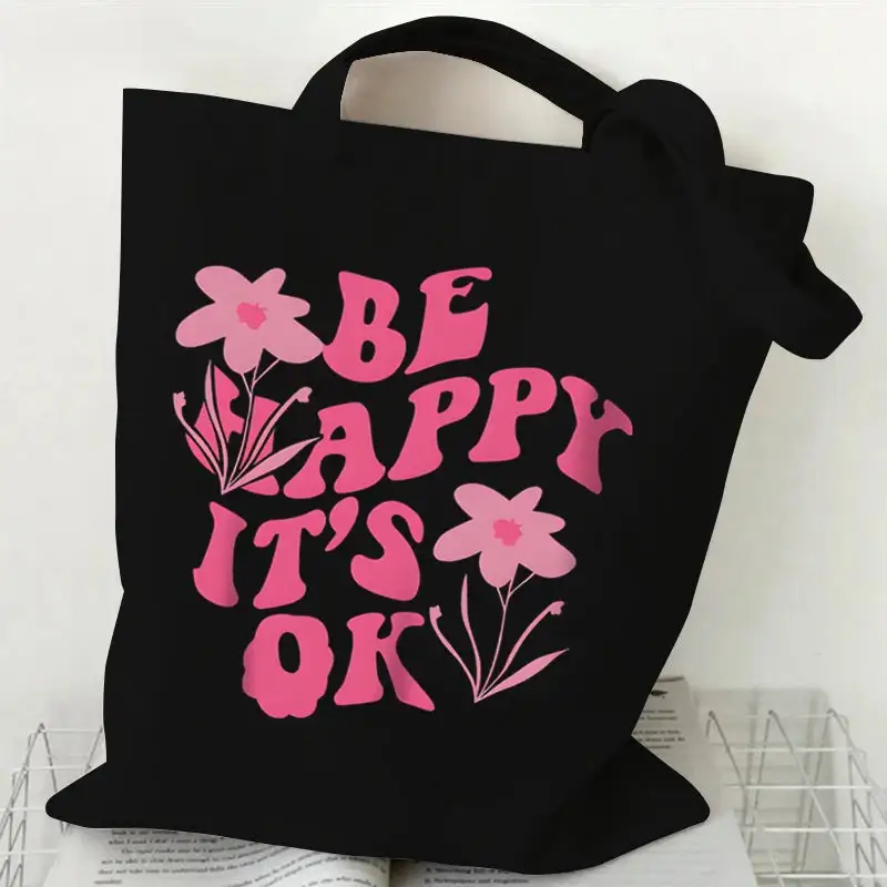Groovy Retro Graphic Canvas Tote Bag