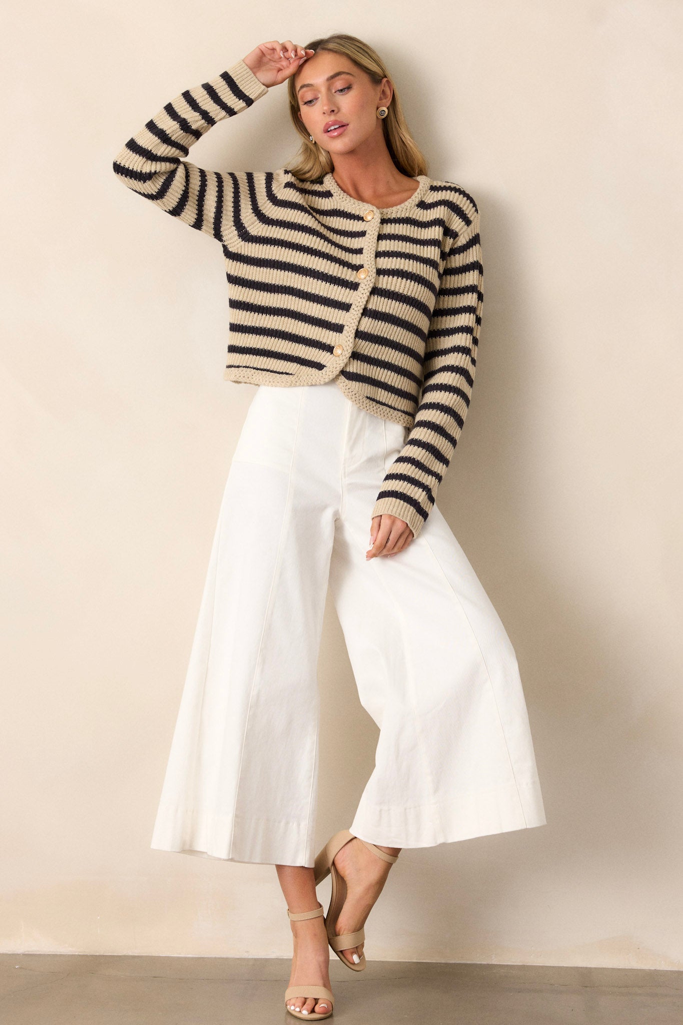 Passing Glances Tan Stripe Button Front Cardigan