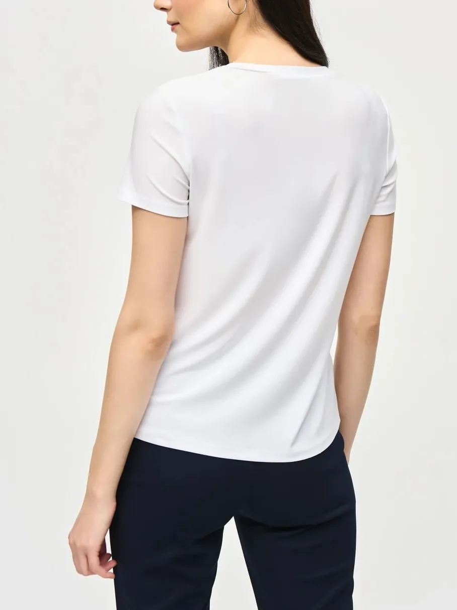 White Embellished Neckline T - Shirt