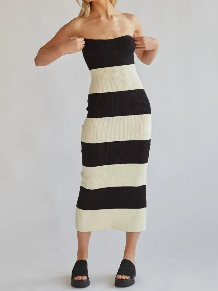 Striped Knit Midi Tube Dress