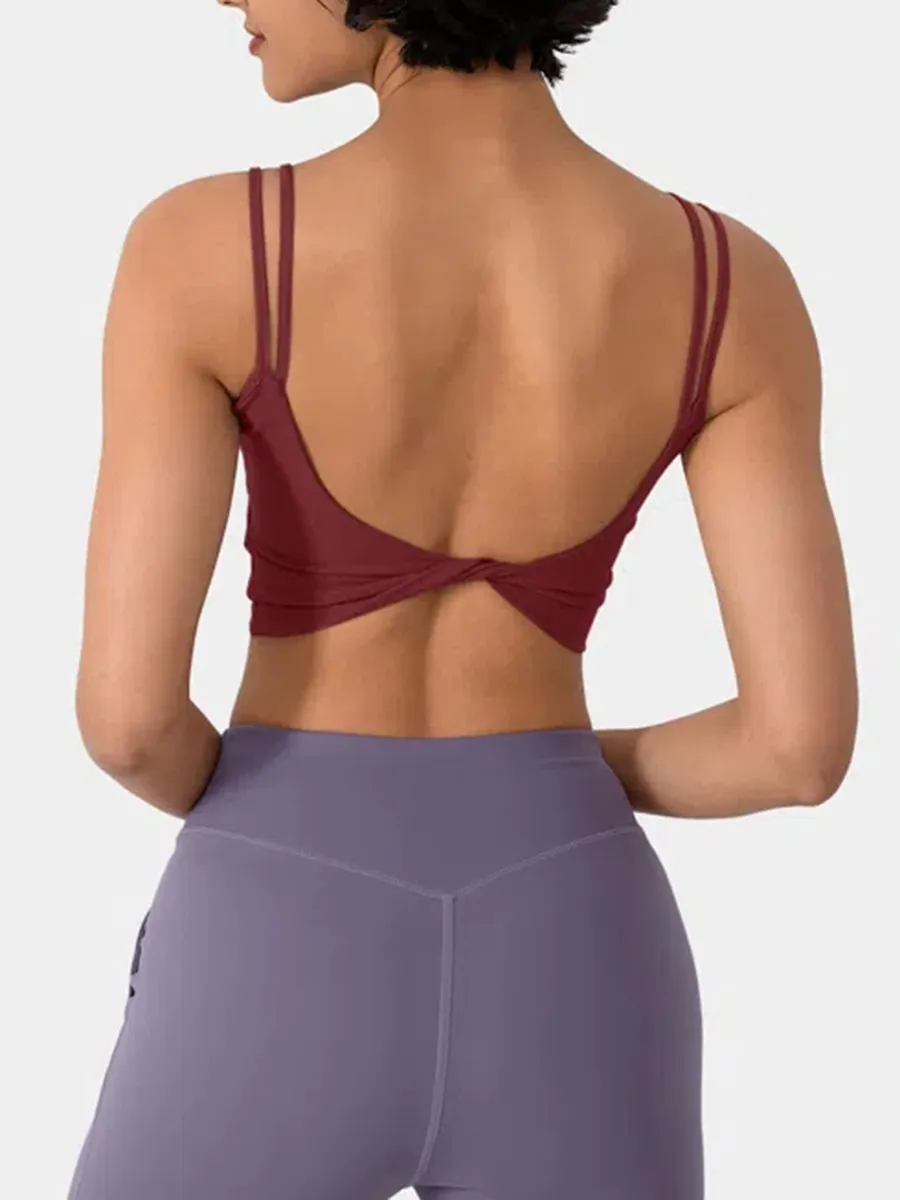 Double Straps Backless Twisted Cropped Yoga Tank Top