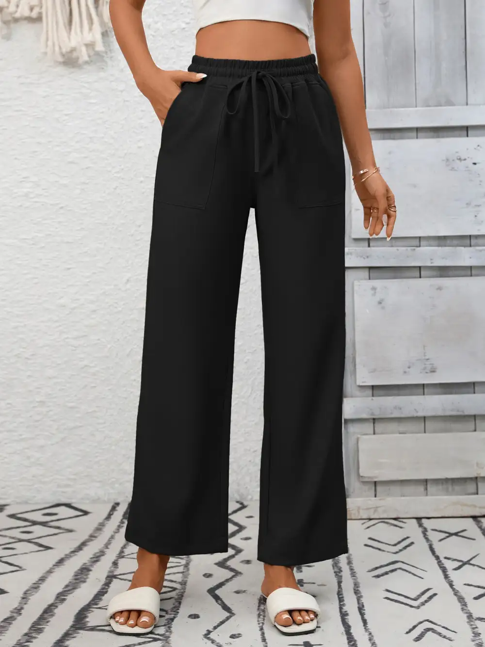 Everyday Casual Drawstring Wide Leg Pants