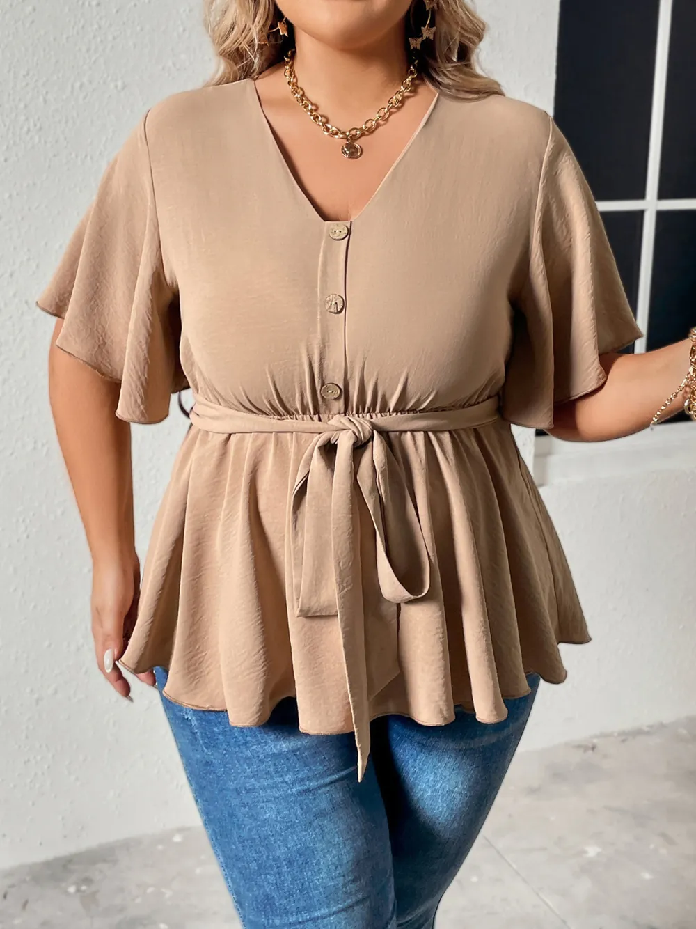 V Neck Slim Plus Size Mm Casual Tops