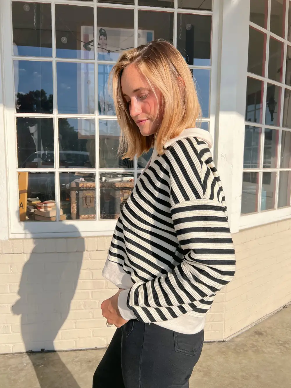 Cross The Line Striped Collared Top