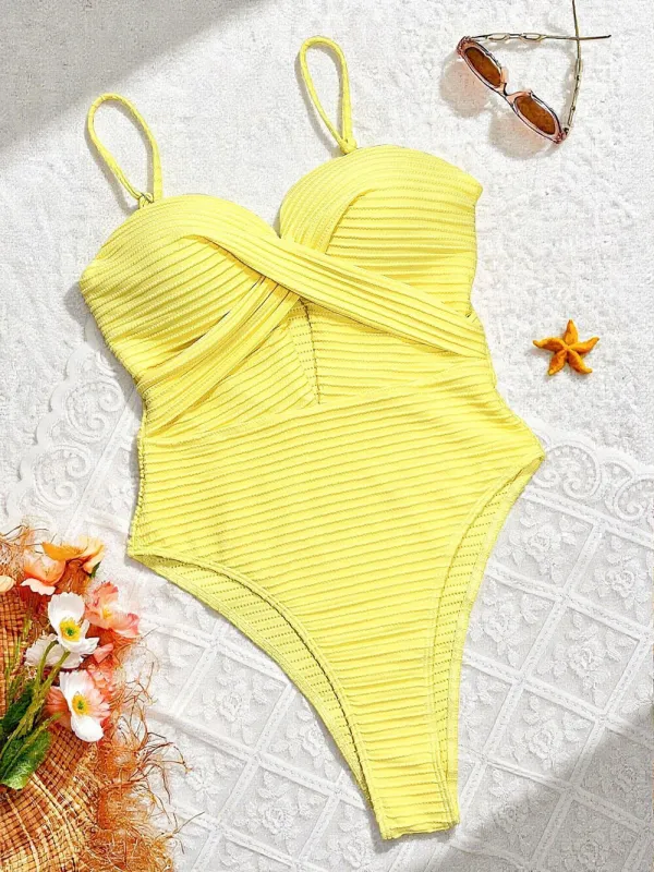 Women’s Vertical Stripe Cutout Lace Up One-Piece Swimsuit