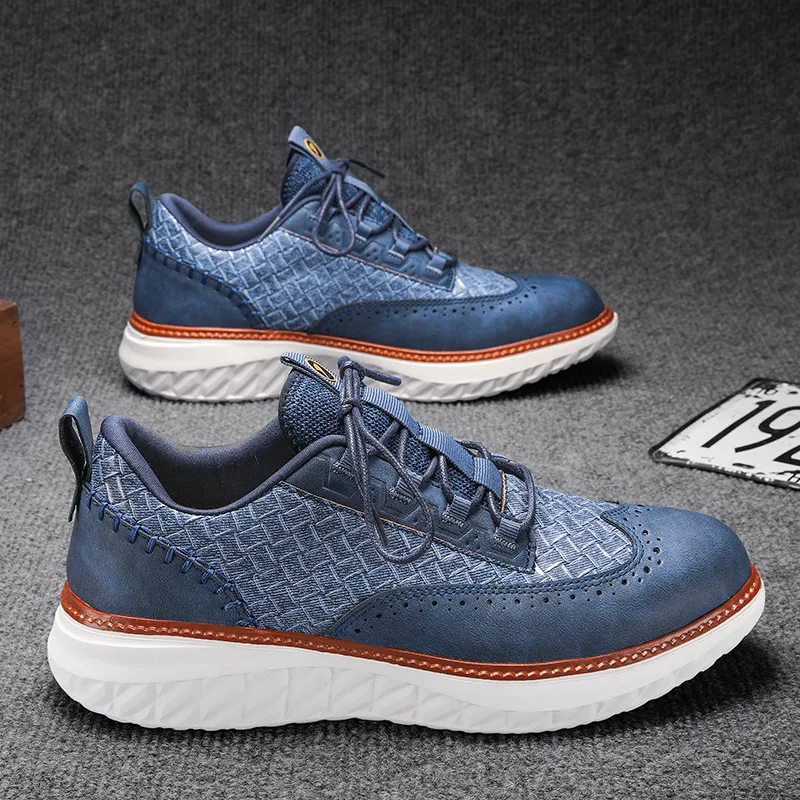 Men’s Comfortable Lace-Up Brogue Sneakers – Ultra-Lightweight & Breathable Woven Upper, Arch Support, Wide-Toe Fit, Shock-Absorbing Sole for All-Day Comfort