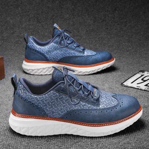 Men’s Comfortable Lace-Up Brogue Sneakers – Ultra-Lightweight & Breathable Woven Upper, Arch Support, Wide-Toe Fit, Shock-Absorbing Sole for All-Day Comfort