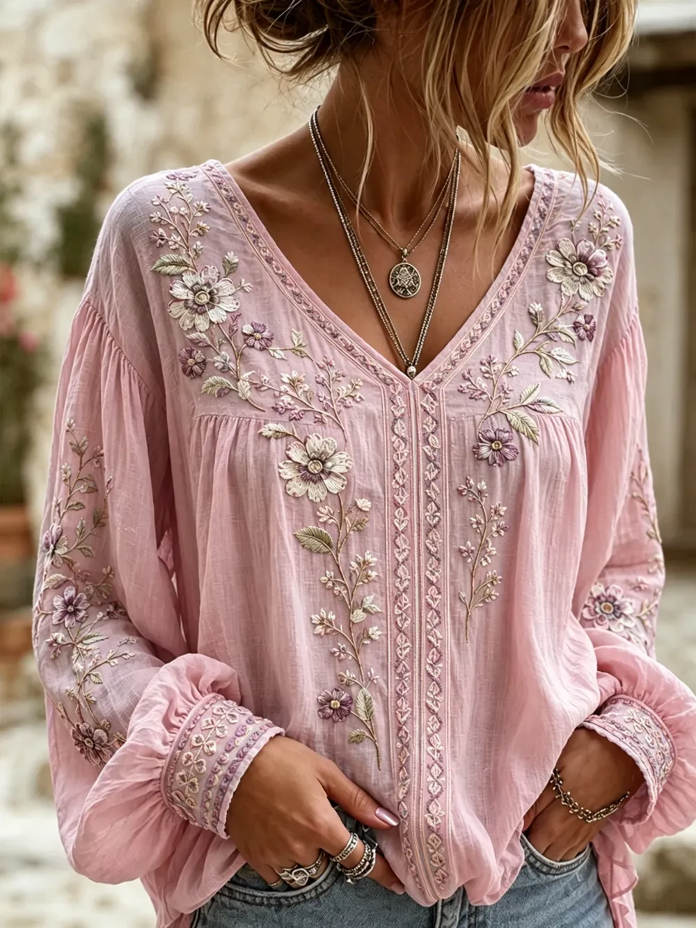 Women's floral print V-neck top