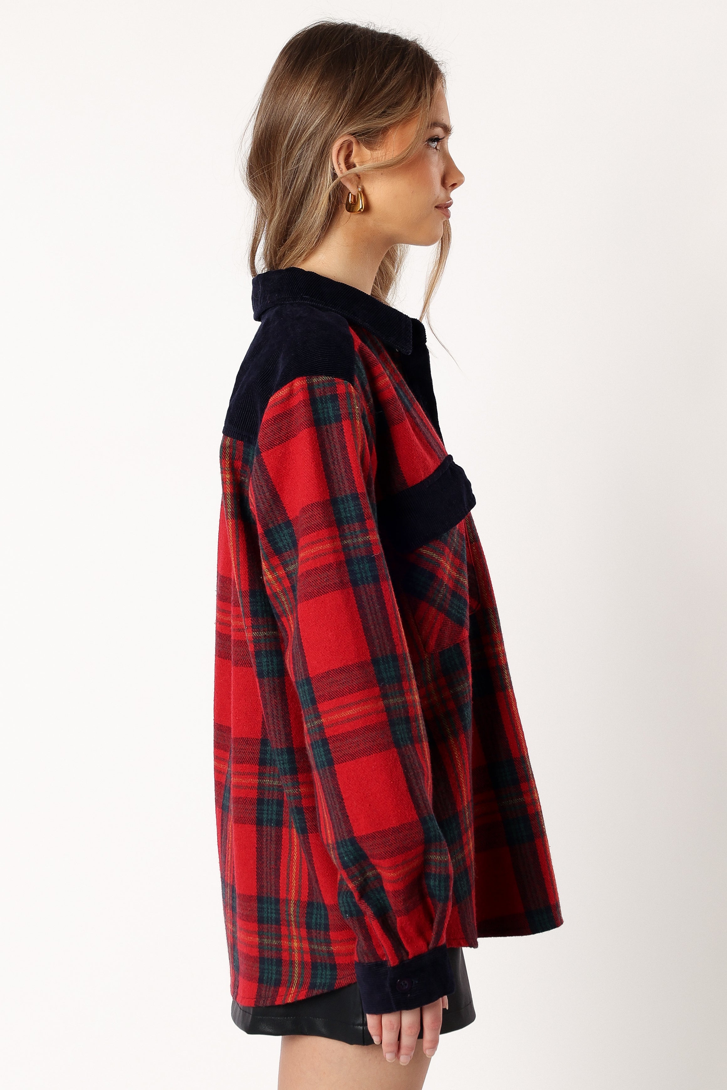 Lucille Plaid Shacket - Red/Navy