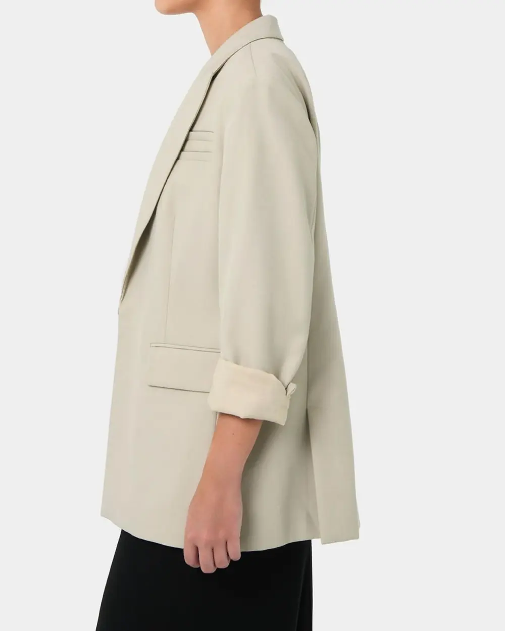 Minimalist Cuff Design Tailored Blazer -Sand